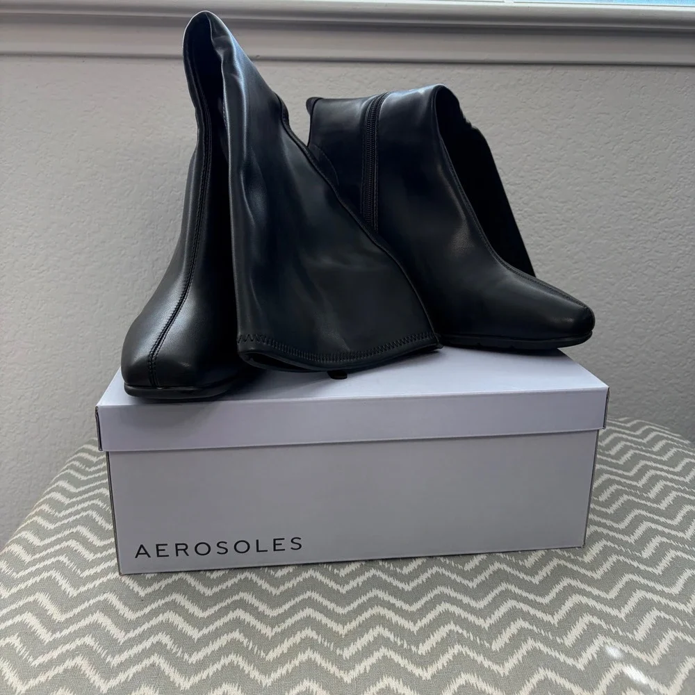 Aerosoles Micah Black Tall Stretch Boots Square Toe Block Heel Womens 11M A0303